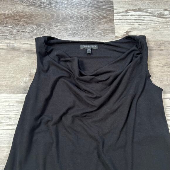 Eileen Fisher Black Sleeveless Midi Dress Petite PP Rayon Drape Minimalist - Picture 2 of 5